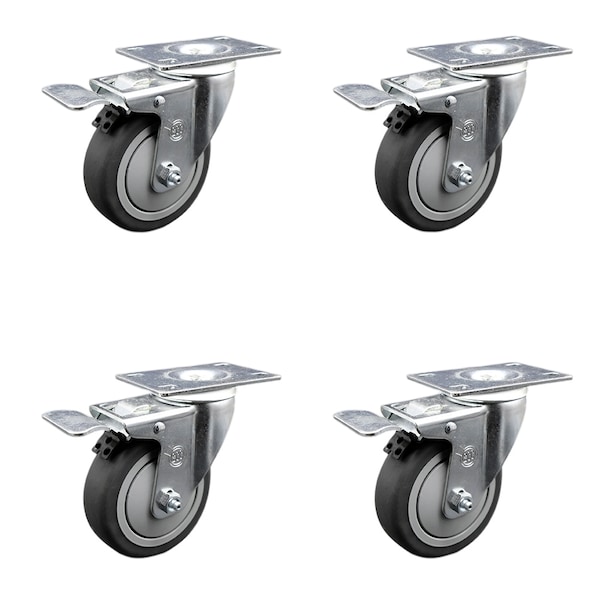 Service Caster 4 Inch SS Thermoplastic Rubber Swivel Top Plate Caster Set Total Lock Brake SCC SCC-SSTTL20S414-TPRB-4 - main
